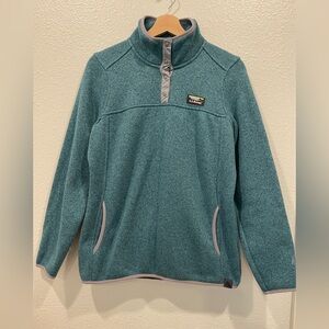 LL Bean 1/4 Snap Front Bluish Green  Fleece Pullover Sweater Women’s Sz Medium
